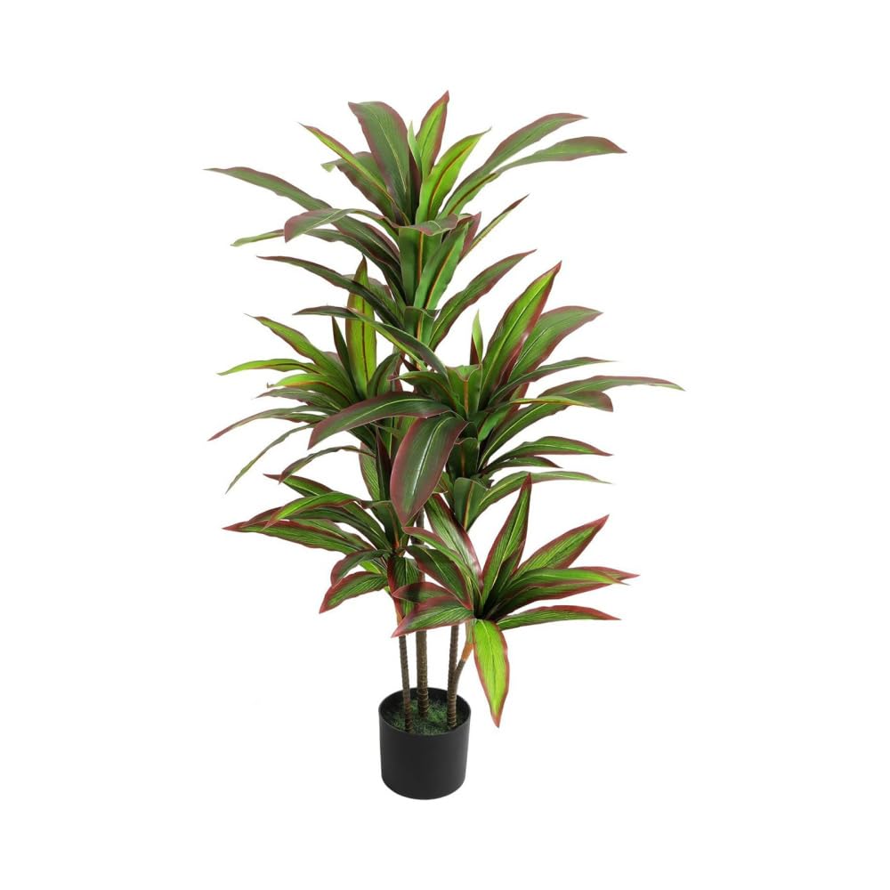 Albero di dracena artificiale Garvee da 4 piedi/5 piedi con rami regolabili per casa e ufficio, vaso nero, verde