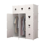 Armadio portatile Garvee con 12 scomparti, ante e asta appendiabiti, contenitore modulare in plastica per camera da letto, 75 x 47 x 111 cm, bianco - Bianco
