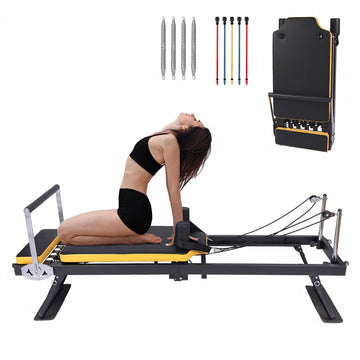 Garvee Pilates Reformer Machine con doppia resistenza, pieghevole, telaio in acciaio per allenamento a casa, salvaspazio, regolabile, nero