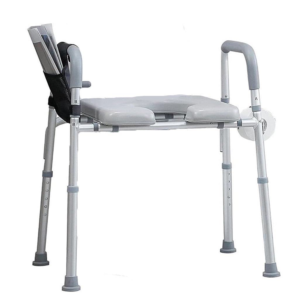 Sedile WC rialzato Garvee con braccioli, regolabile in larghezza e altezza, imbottito, telaio in alluminio, antiscivolo, per anziani, incl. porta carta igienica