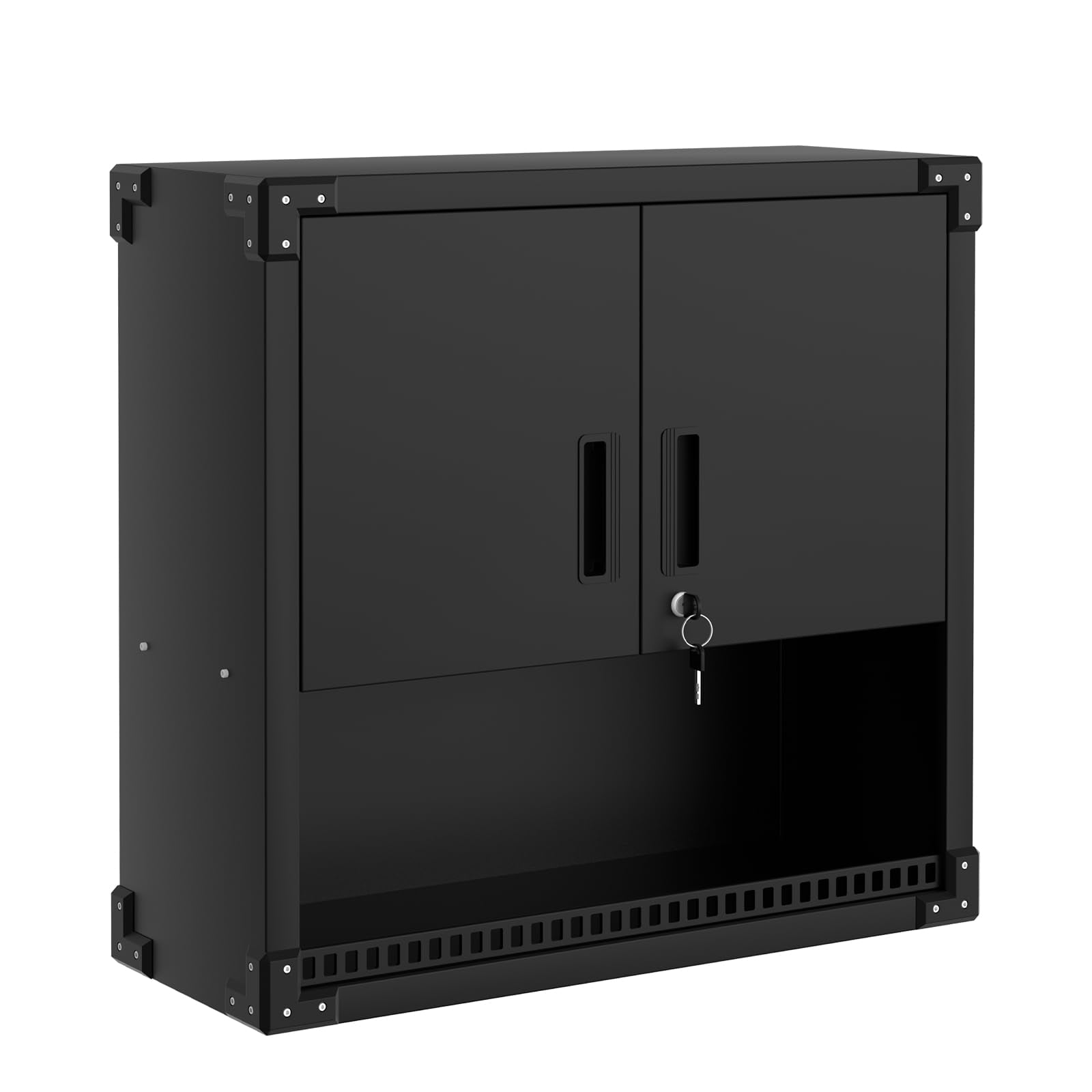 Garvee Armadio da parete per impieghi gravosi in acciaio con ripiani regolabili e serratura per garage e officina, 31,5x11,8x30,3 pollici, nero