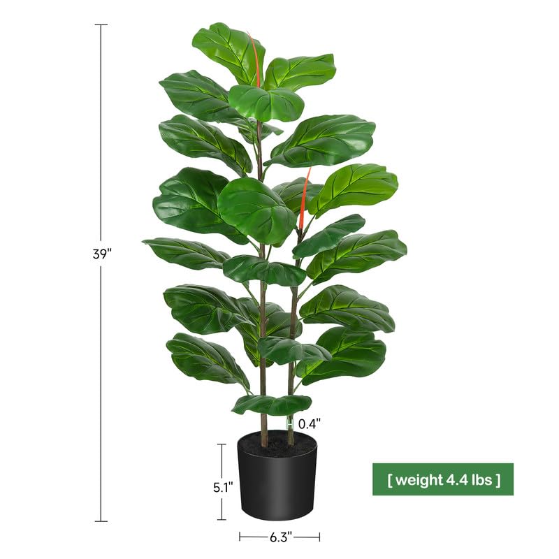 Garvee 39 pollici artificiale Ficus Lyrata albero di plastica per ufficio e soggiorno verde realistico facile da curare