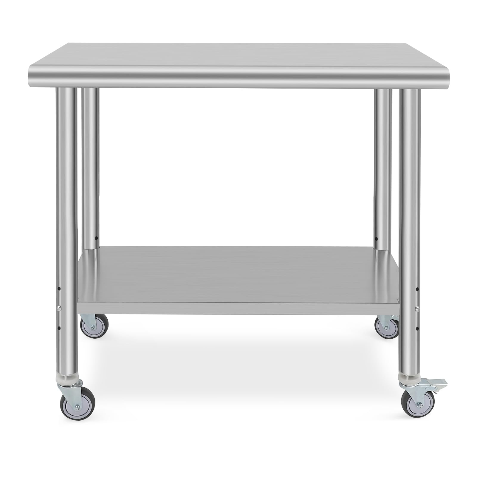 Tavolo da lavoro in acciaio inox Garvee 36x24x35" con ripiano inferiore regolabile e ruote per cucina e ristorante, robusto, facile da pulire