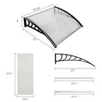 Pensilina Garvee per porta d'ingresso, tetto trasparente in ABS 100x80 cm, protezione da pioggia e raggi UV, staffa nera curva per uso esterno
