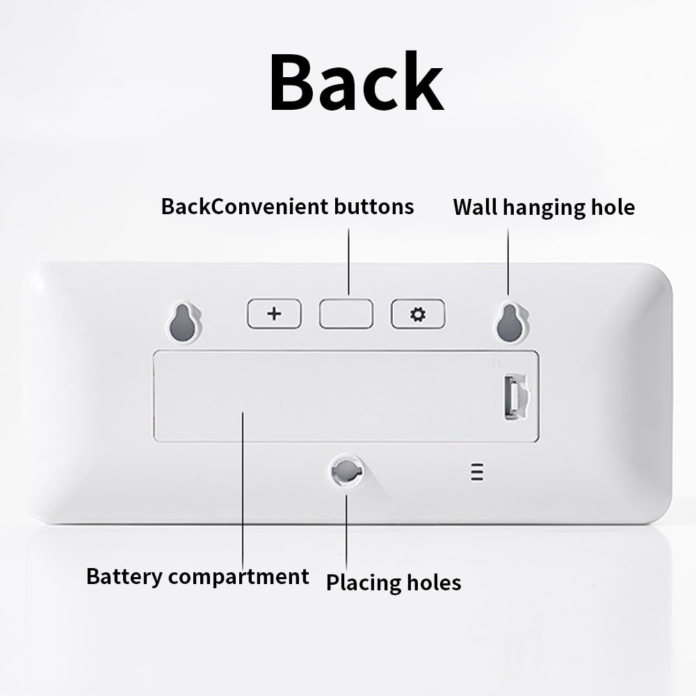 Garvee Sveglia digitale da 8 pollici a LED, orologio da parete e da tavolo con display di temperatura e umidità, ultra sottile, bianco, per ufficio e soggiorno