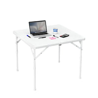 Tavolo quadrato pieghevole Garvee da 34" - Portatile, multifunzionale - Piano in plastica, struttura in metallo - Per campeggio, picnic, ufficio, feste - Bianco