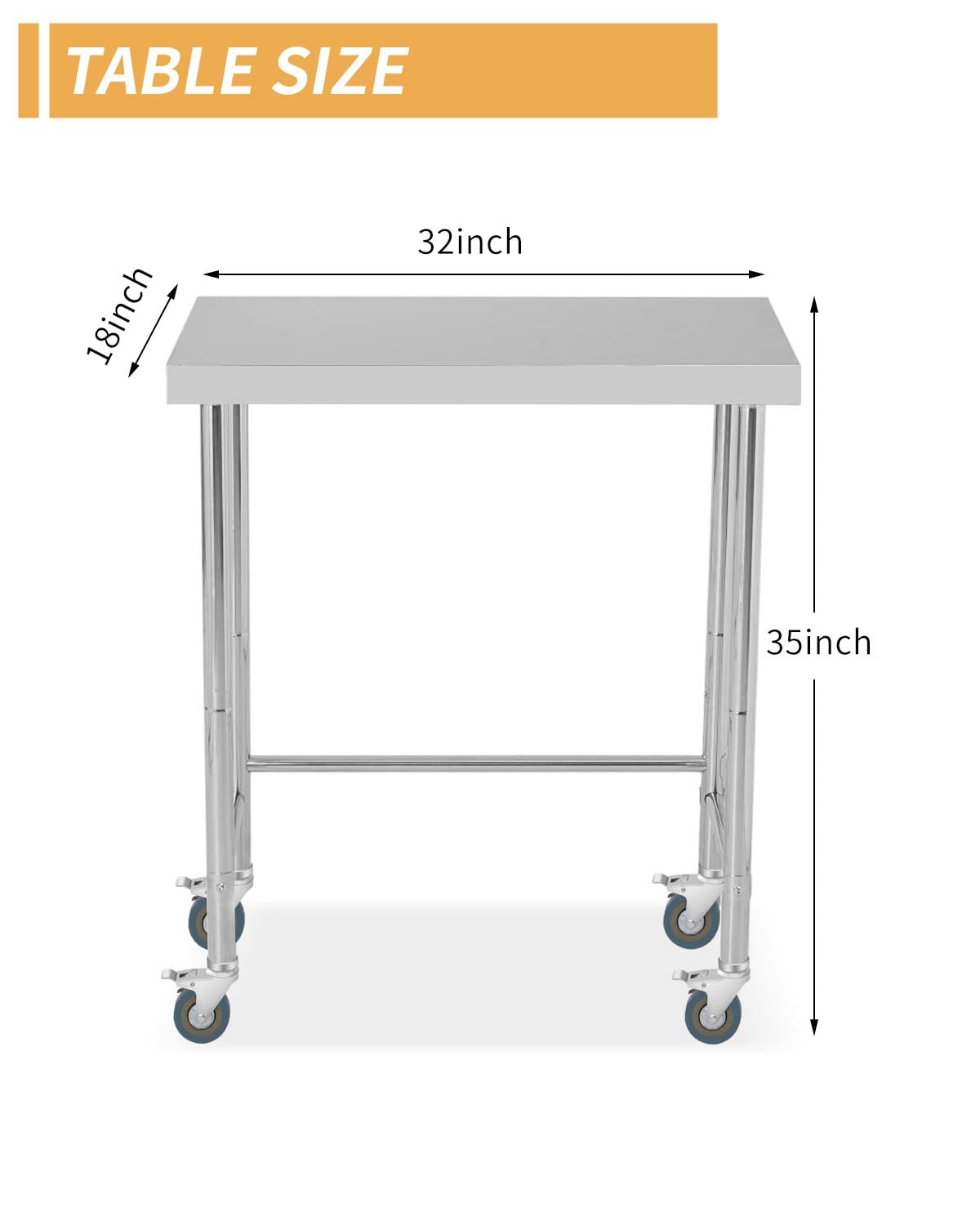 Tavolo da lavoro in acciaio inossidabile Garvee 18x32 pollici con ruote per cucina e officina, antiruggine, resistente al calore, stabile