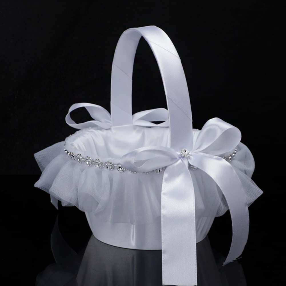 Garvee Mini Cestini di Fiori per Matrimoni con Manico e Fiocco, Portatili e Romantici per Feste di Nozze