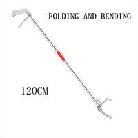 Pinza per serpenti Garvee da 120 cm, extra lunga, in acciaio inox, pieghevole, per catturare rettili, colore argento