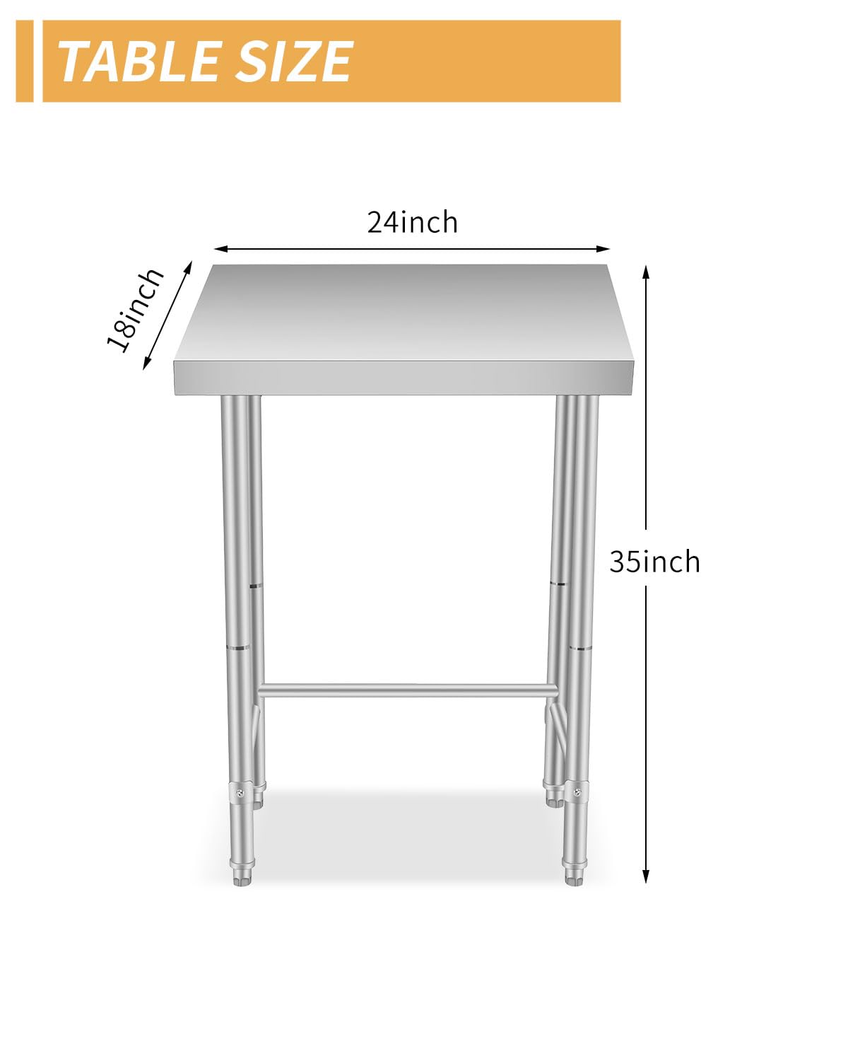 Tavolo da lavoro in acciaio inossidabile Garvee 18x24 pollici, robusto tavolo mobile e fisso per cucina e officina, argento