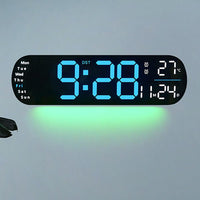 Orologio da parete digitale a LED Garvee da 35 cm, ampio display, regolazione della luminosità a 9 livelli, temperatura, funzione di memoria, blu, per cucina e ufficio
