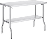 Garvee Tavolo da Lavoro in Acciaio Inox 122x76 cm con Ripiano Inferiore, Piedini Regolabili, Resistente a Graffi e Ruggine per Cucina Professionale