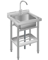 Garvee Lavello Multifunzionale In Acciaio Inox Singolo Vasca Profonda Per Lavanderia E Garage 45x35x79CM