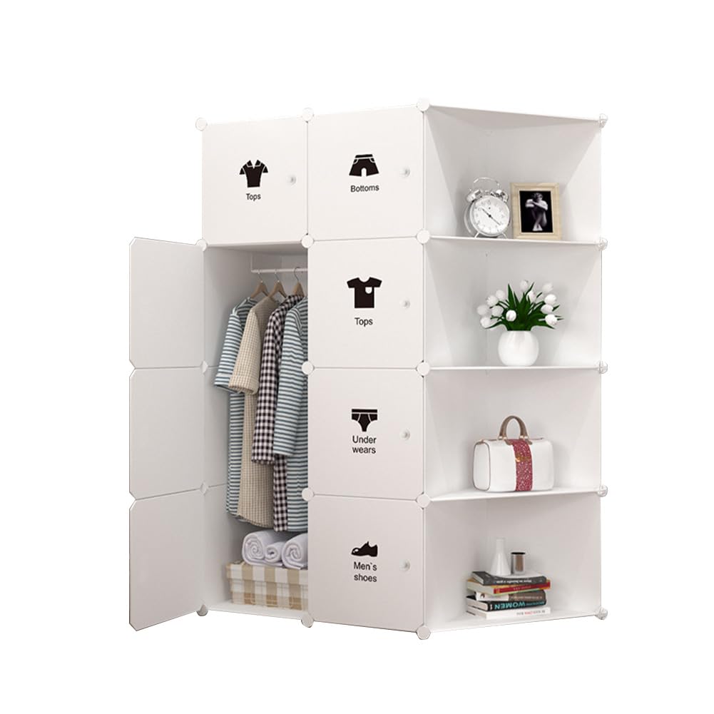 Armadio Garvee composto da 8 cubi con ante e asta appendiabiti per camera da letto 75 x 47 x 111 cm in plastica bianca