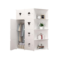 Armadio Garvee composto da 8 cubi con ante e asta appendiabiti per camera da letto 75 x 47 x 111 cm in plastica bianca