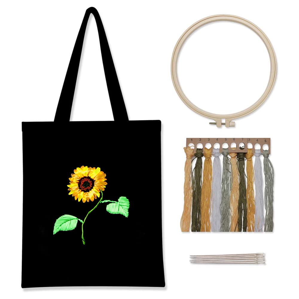 Garvee Kit Ricamo per Principianti Borsa Tote con Motivo Floreale, Punto Croce Natalizio, Tessuto Cotone, Arte e Fai-da-Te, Perfetto per Adulti e Regali Natalizi
