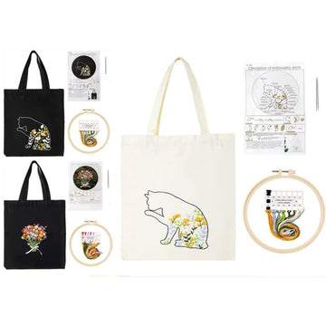 Kit da ricamo Garvee da 3 pezzi per principianti con schema, istruzioni, borsa da ricamo, telaio da ricamo, kit fai da te per punto croce per borse di tela, adulti