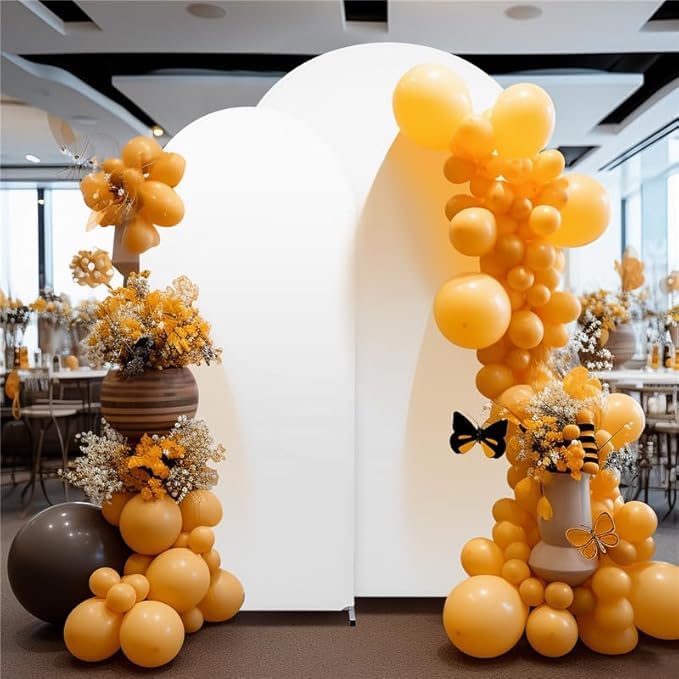 Garvee Set di 3 coperture per fondali ad arco bianco, in poliestere-spandex con cerniera inferiore, per decorazioni per matrimoni e feste, dimensioni 6-7,2 piedi