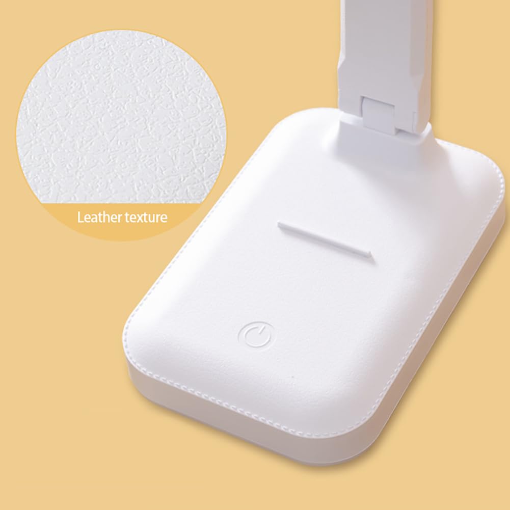 Lampada da scrivania a LED Garvee, 3 livelli di luminosità regolabili, protezione per gli occhi, ricarica USB, portatile, design pieghevole, lampada da comodino per camera da letto, bianca
