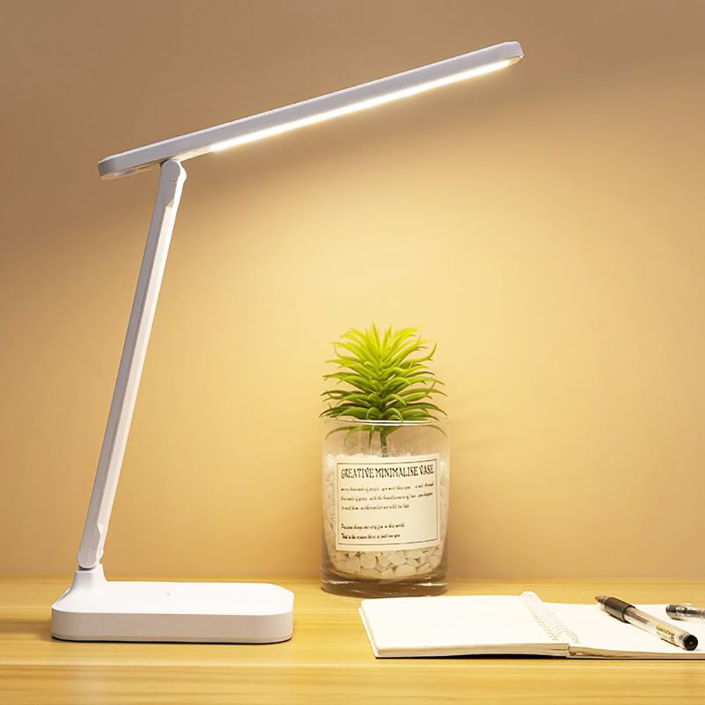 Lampada da scrivania a LED Garvee, 3 livelli di luminosità regolabili, protezione per gli occhi, ricarica USB, portatile, design pieghevole, lampada da comodino per camera da letto, bianca