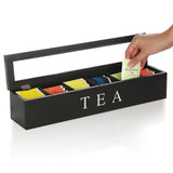 Scatola porta-tè Garvee, 6 scomparti, organizer in legno, nero, 43 x 9 x 8 cm, contenitore per tè e spezie nel cassetto della cucina