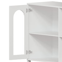 Credenza Garvee Buffet con ante in vetro, ripiani regolabili, MDF 3C, vetro, maniglie in metallo, bianco moderno, per soggiorno e sala da pranzo