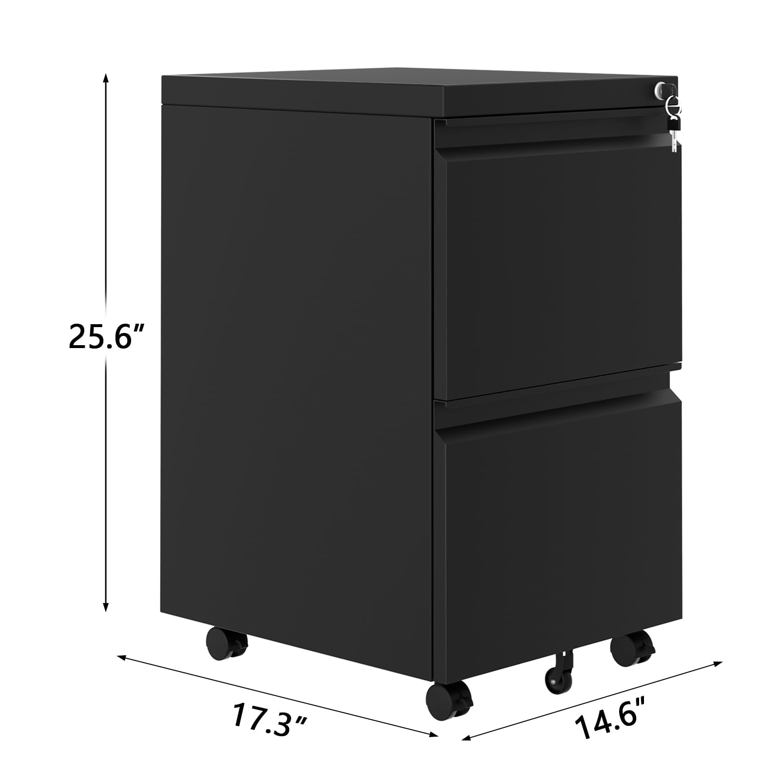 Mobiletto portadocumenti mobile Garvee a 2 cassetti con serratura, in metallo, mobile e robusto, per ufficio domestico, 23,6 pollici di altezza, 14,6 pollici di larghezza, 17,3 pollici di profondità