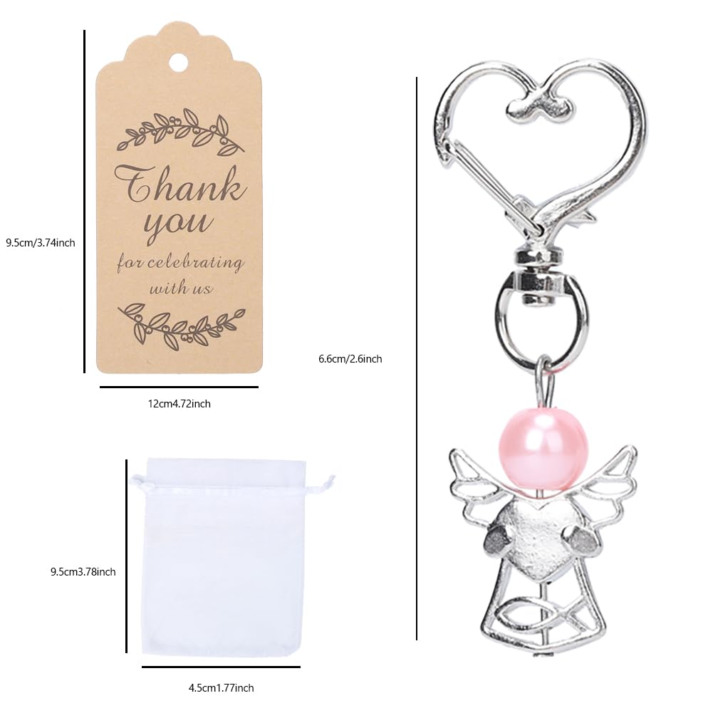 GARVEE Set da 60 pezzi di portachiavi con ciondolo a forma di angelo custode, con sacchetto in organza e biglietti in carta kraft, per regali di nozze, compleanni e baby shower