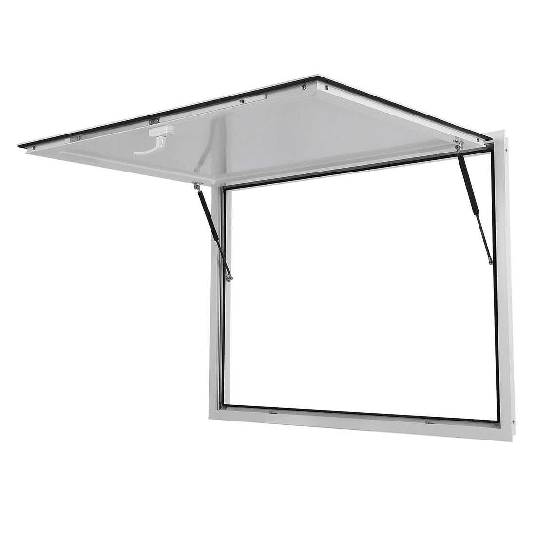 Finestra per concessioni Garvey con tenda da sole, telaio in alluminio, doppia chiusura a forcella, aste di sollevamento idrauliche, resistente alle intemperie, finestra per food truck, 48"x36"