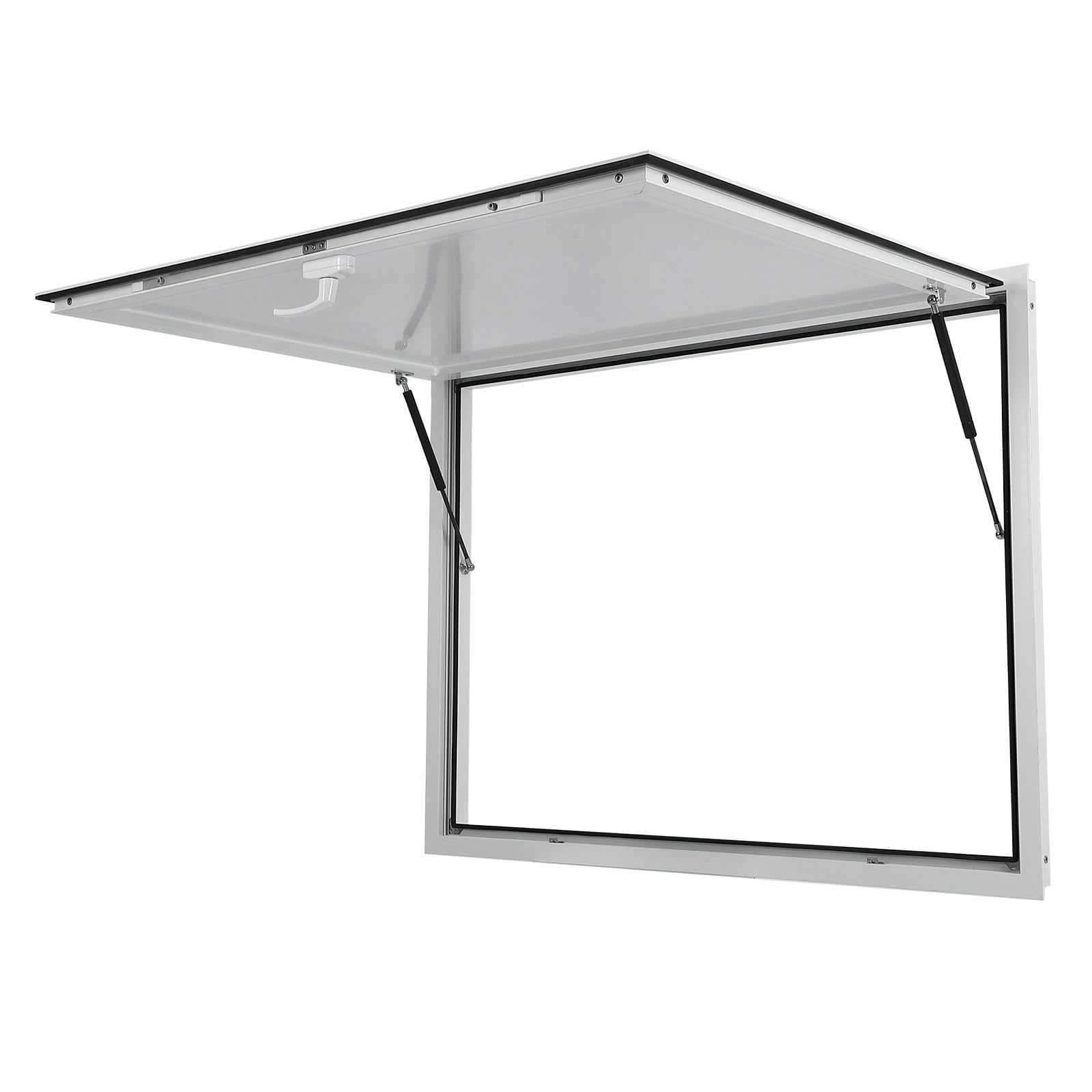 Finestra per concessioni Garvey con tenda da sole, telaio in alluminio, doppia chiusura a forcella, aste di sollevamento idrauliche, resistente alle intemperie, finestra per food truck, 48"x36"