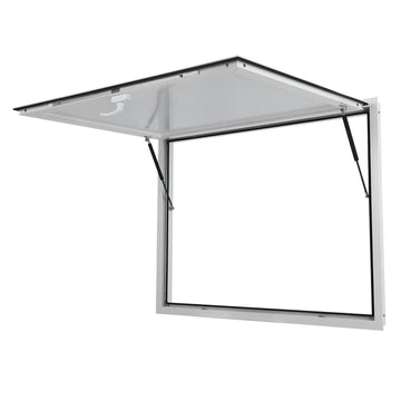 Finestra per concessioni Garvey con tenda da sole, telaio in alluminio, doppia chiusura a forcella, aste di sollevamento idrauliche, resistente alle intemperie, finestra per food truck, 48"x36"