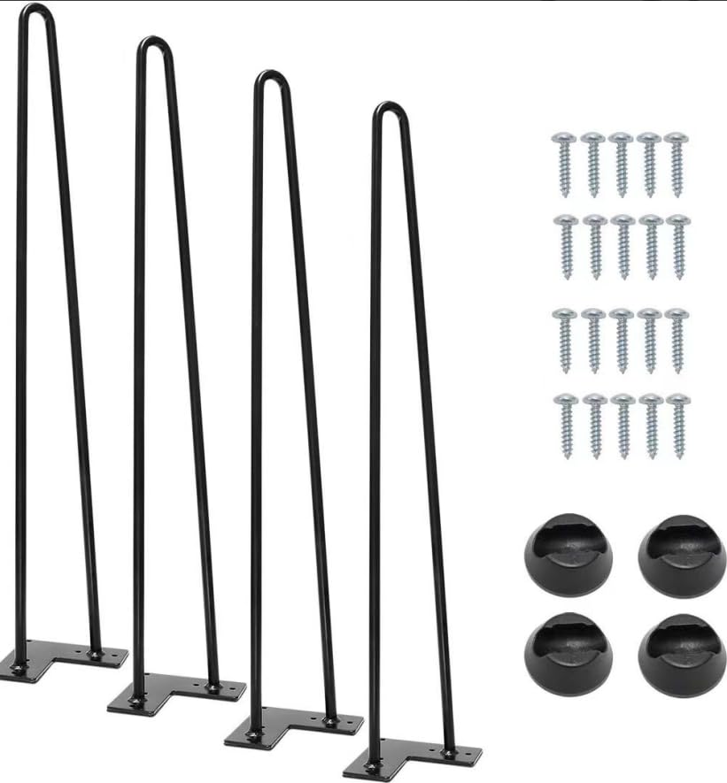 Gambe per mobili a forcina Garvee, 4 pezzi, gambe per tavolo in metallo di qualità industriale, alte 48 cm, nere, per scrivania, tavolo da pranzo, tavolino da caffè