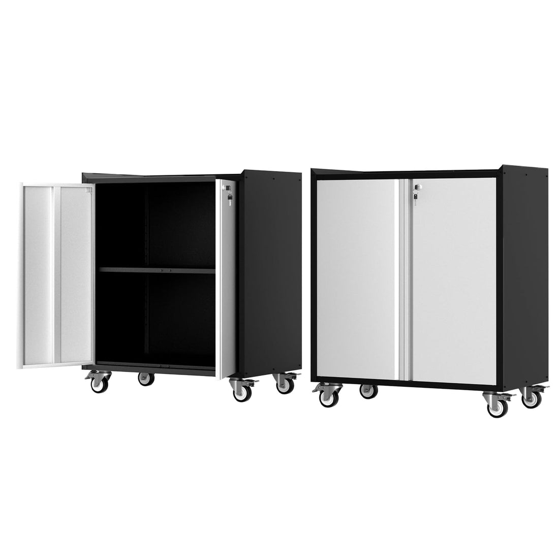 Armadio portaoggetti per garage Garvee Heavy Duty con ruote, ripiani regolabili, porte con serratura, acciaio antiruggine, mobile, sicuro, officina, ufficio