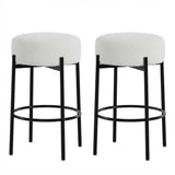 Garvee Set di 2 Sgabelli Bar Rotondi 61 cm Moderni Imbottitura Sherpa Senza Schienale Metallo Poggiapiedi Cucina e Bar - White