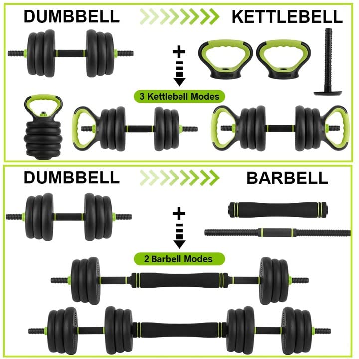 Garvee Set Pesi Regolabili 4 in 1 30 kg - Manubrio, Bilanciere, Kettlebell, Flessioni per Festa del Papà - Antiscivolo ABS per Fitness Casa Palestra