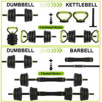 Garvee Set Pesi Regolabili 4 in 1 30 kg - Manubrio, Bilanciere, Kettlebell, Flessioni per Festa del Papà - Antiscivolo ABS per Fitness Casa Palestra