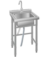 Garvee Waschtisch In Acciaio Inox Mit Tiefem Einzelbecken Für Waschküche Und Garage 45x35x79CM Edelstahl Silber