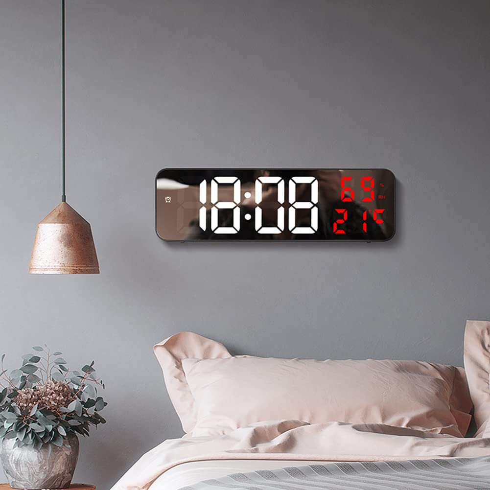 Orologio da parete digitale a LED Garvee, ampio display, rosso, per soggiorno, ufficio, controllo automatico della luminosità, ora, temperatura, umidità