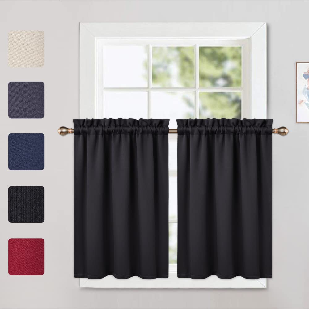Garvee 2 pezzi mantovane oscuranti per finestre, soggiorno, cucina, camera da letto, mantovane termoisolanti per finestre, nero, 26×30 pollici