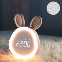 GARVEE Sveglia per bambini Luce notturna a LED Lampada a forma di coniglio con ricarica USB e funzione snooze per camerette e campeggio, materiale ABS, risparmio energetico, bianco
