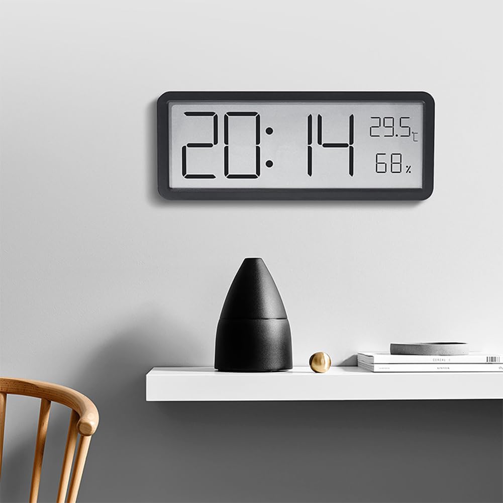 Garvee Orologio Digitale LED Silenzioso con Data, Temperatura e Umidità - Ricaricabile, Design Moderno in Plastica, USB/AAA, 12/24H - Per Camera da Letto e Ufficio