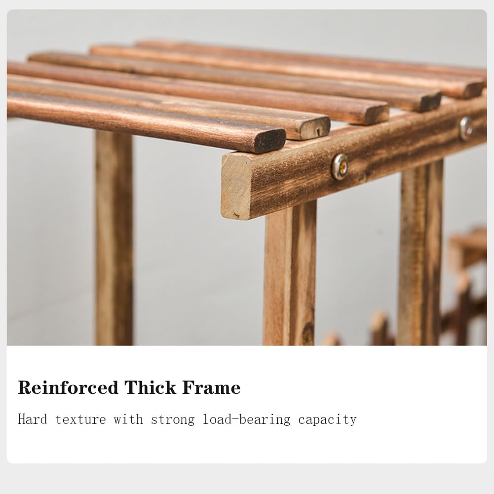 Portavasi in legno Garvee con ruote, scaffale per piante da balcone a 7 ripiani, 95x93x25 cm, legno naturale