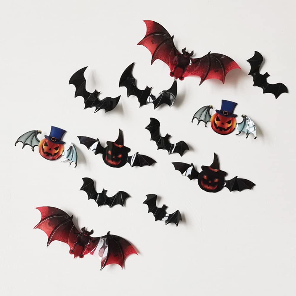 GARVEE 60 pezzi di adesivi murali in PVC con pipistrelli per decorazioni di Halloween, per camera da letto, esterno, veranda, finestra, aula, nero