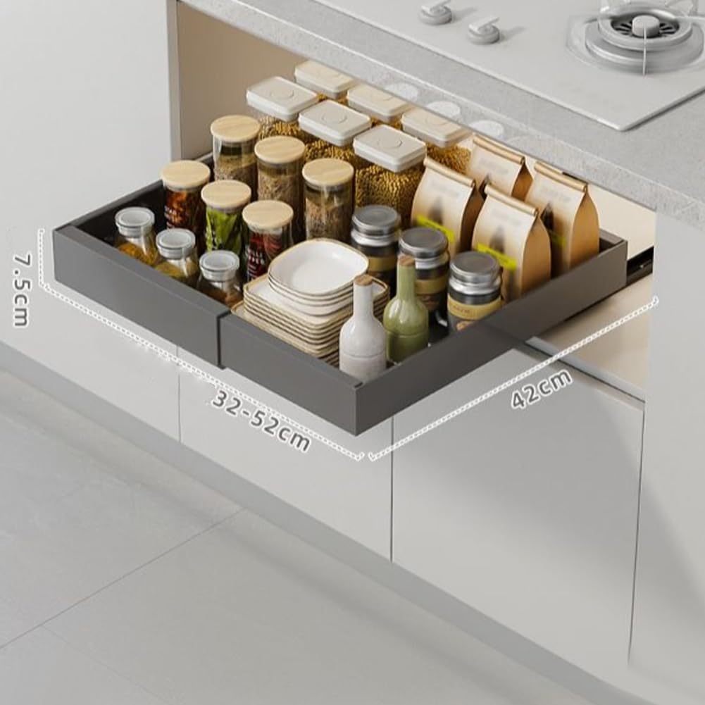 Cassetto telescopico estensibile Garvee, organizer per mobili da cucina, 16,53-20,47 pollici, acciaio al carbonio, nero