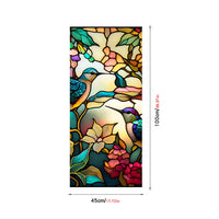 Garvee Pellicola per Finestra Retro PVC Hummingbird Flower, Privacy Non Adhesive, Stained Glass, Vinile Eco-Friendly, 45x100cm, Bagno e Decorazioni
