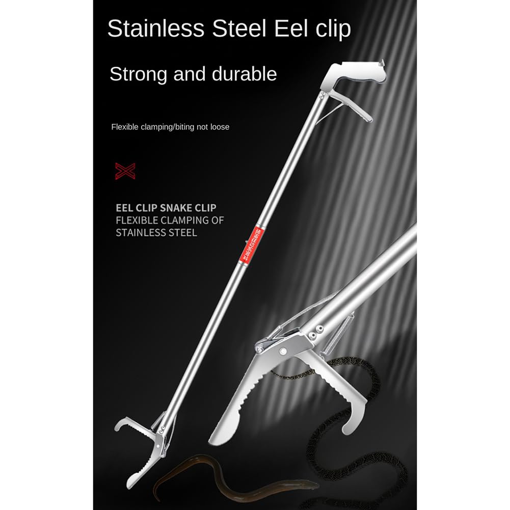 Pinza per serpenti Garvee da 120 cm, extra lunga, in acciaio inox, pieghevole, per catturare rettili, colore argento