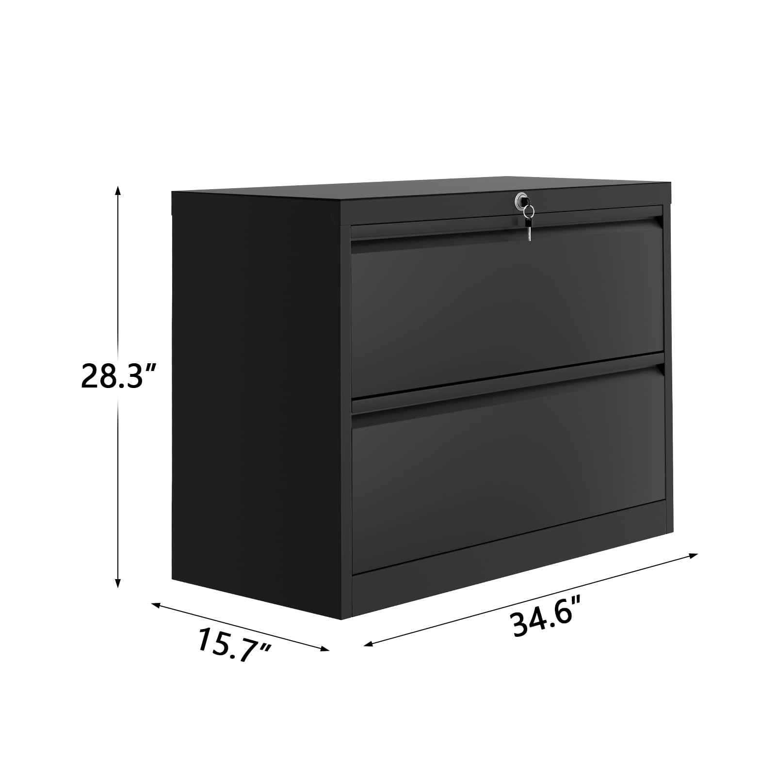Mobiletto portadocumenti Garvee a 2 cassetti con serratura, in metallo, laterale, per ufficio e ufficio domestico, 28,4x34,6x15,7 pollici, nero