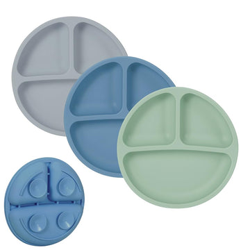 Piatti in silicone Garvee Baby, tovagliette antiscivolo per bambini con ventose, senza BPA, per bambini piccoli, 3 pezzi, blu, verde, grigio