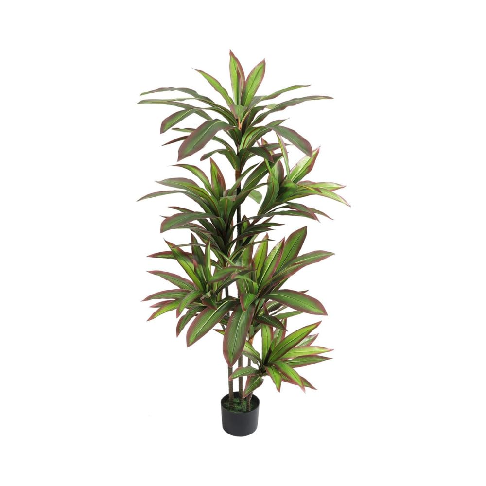 Albero di dracena artificiale Garvee da 4 piedi/5 piedi con rami e foglie di lunga durata, tessuto di seta, facile da pulire, vaso nero per casa e ufficio, verde