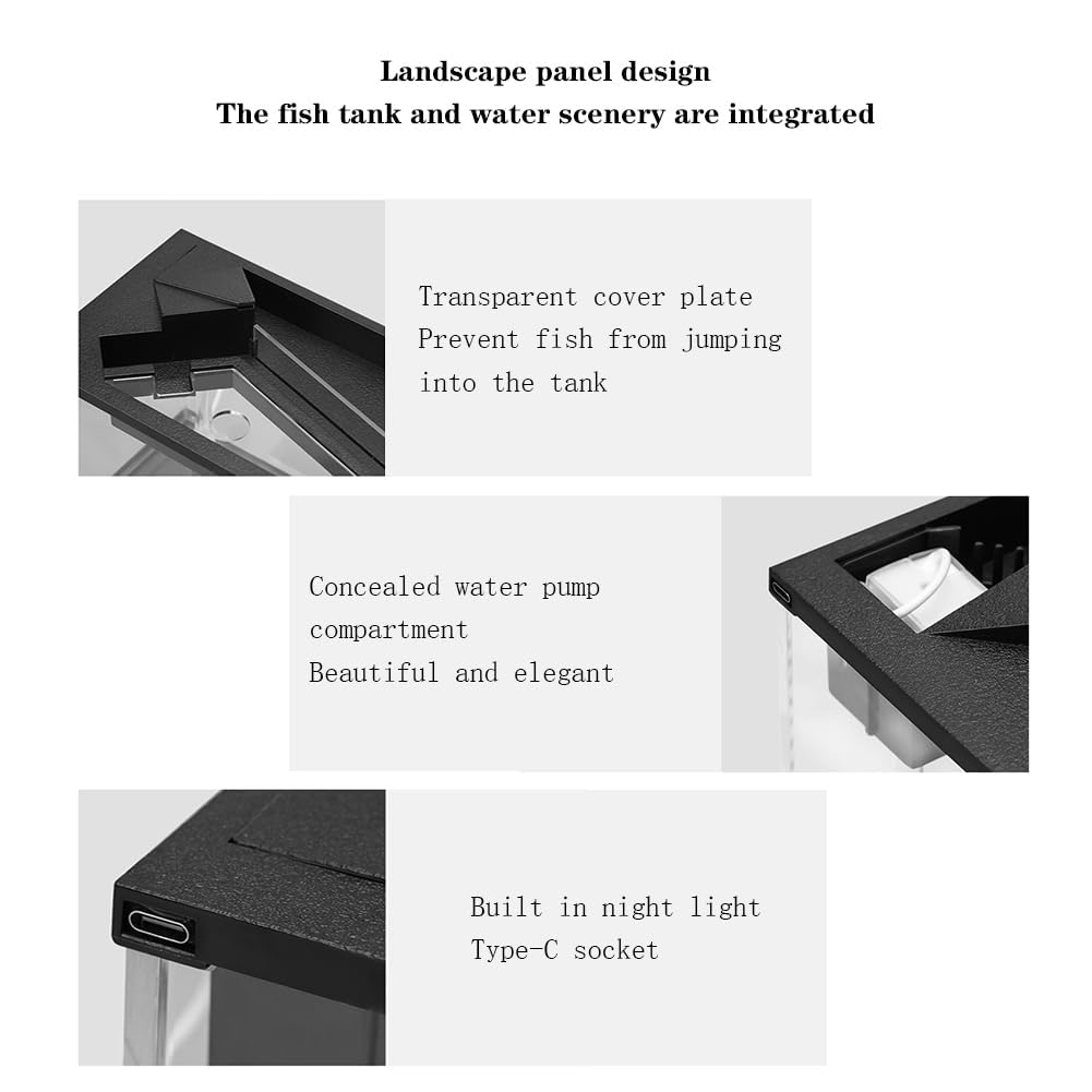 Kit per acquario piccolo Garvee da 3 galloni per pesci Betta con luce LED, generatore di ossigeno, acrilico, filtro silenzioso per ufficio e casa, trasparente